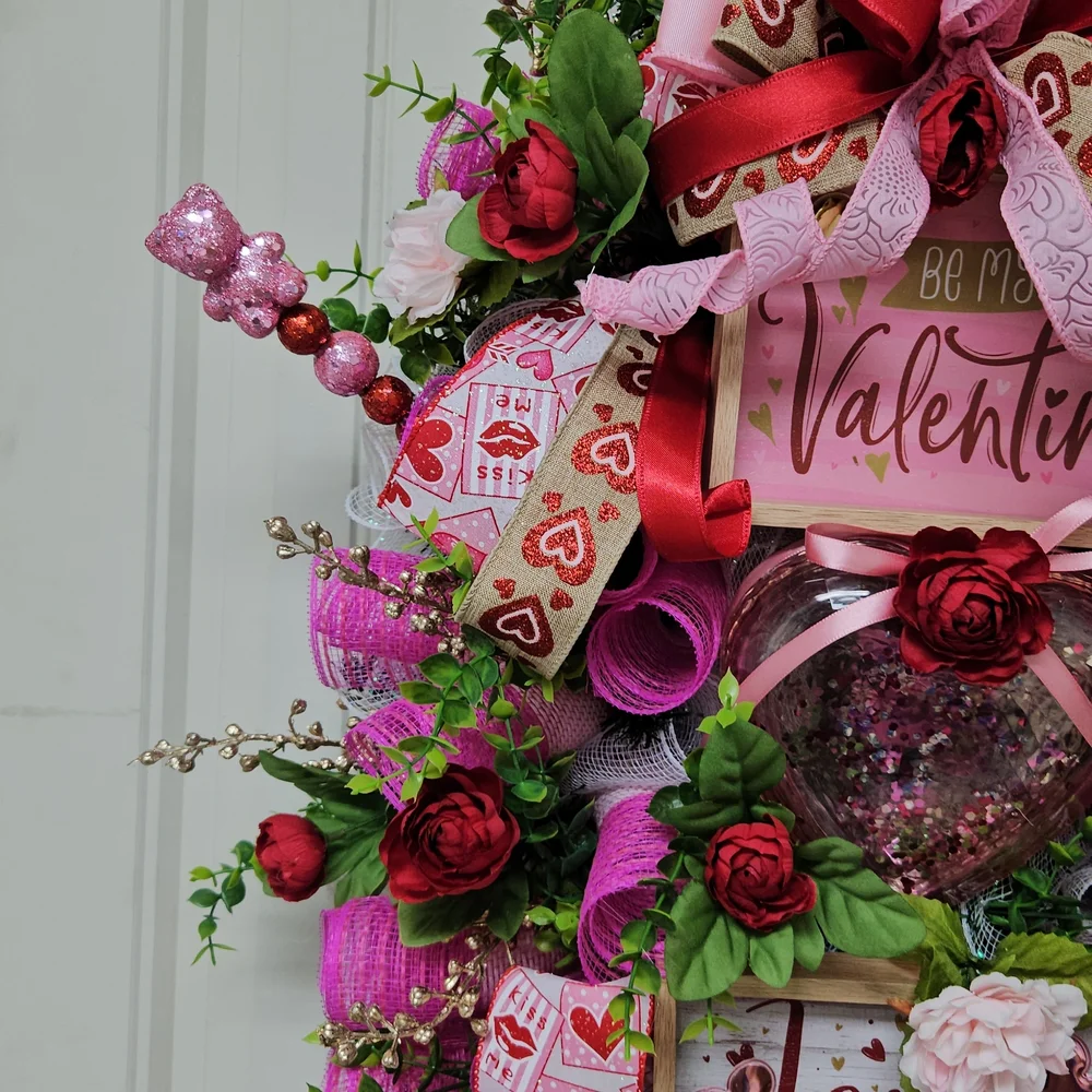 Valentine's Day Wreath with Red and Pink Accents